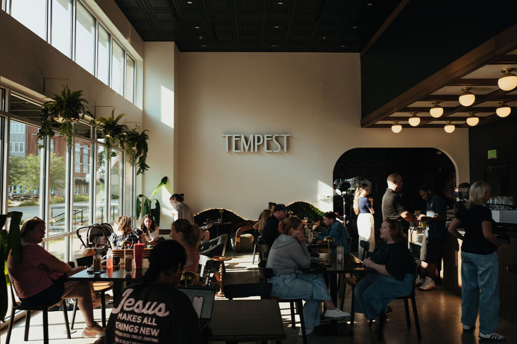 Seating area and espresso bar inside Tempest